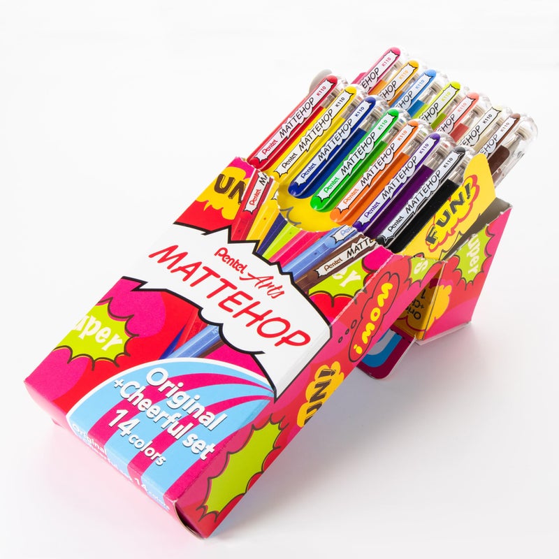 Pentel Mattehop Gel Pens, Original + Cheerful Colors Box Set, (1.0mm), Bold Line, 14 Assorted Colors (K110-V14ST) - Image 2